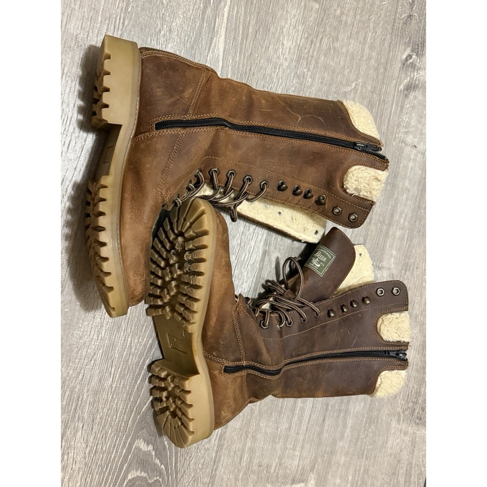 Bass Tan Leather High Workbook Faux Sherpa Lined Size 7